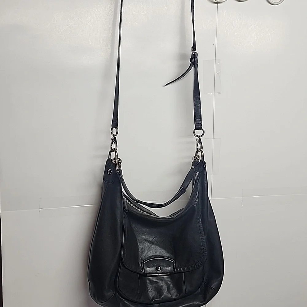 COACH Classic Black soft leather Crossbody Messenger Shoulder Hobo Saddlebag WOW
